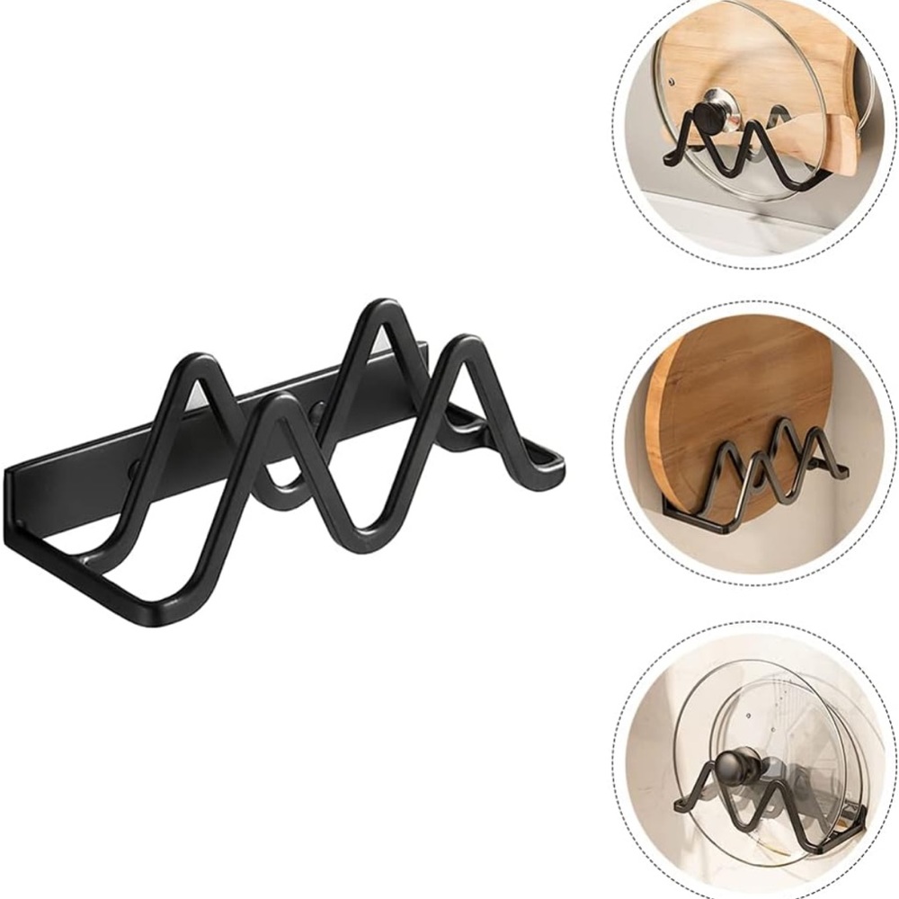 NEW Black Pot Rack Hooks Pot Lids Rack Wall Mounted Pan Lid Organizer Holders